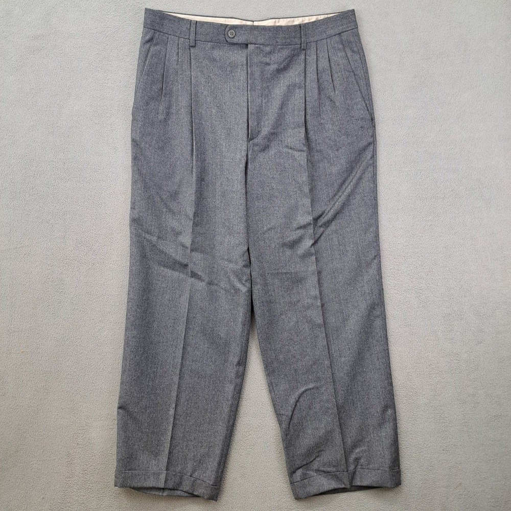 Zanella Men's Pleated Wool Dress Pants Trousers Gray Waist 35 Inseam 28